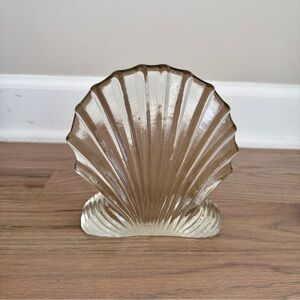 Blenko Scallop Shell Sculpture Bookend Art Glass Nautical Coastal Paper Weight